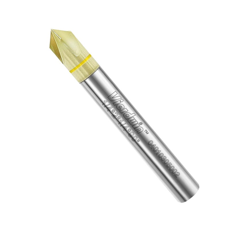 VIERDWIN Chamfer Router Bits 90° V Groove 3-Flute CNC Router Bit, 1/4 Inch Shank Carbide Bit for Engraving & Chamfering, Ideal for Aluminum Copper Plastic Wood (1PC) - Image 1